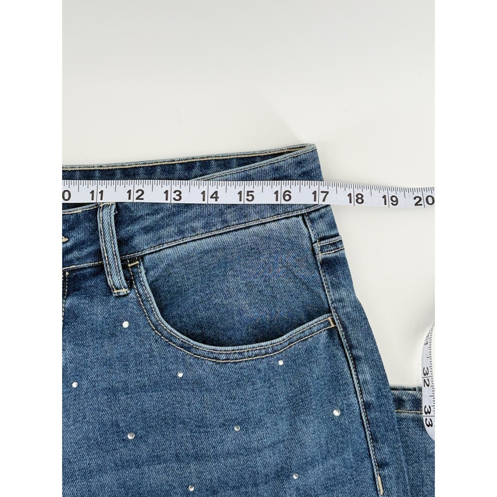 Express Embellished Rhinestone Straight Leg Jeans Medium Wash Blue Womens 12 NEW - Picture 5 of 9